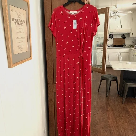Red Dress with Cherries, LOFT, MP Red Dress with Cherries, LOFT, MP
